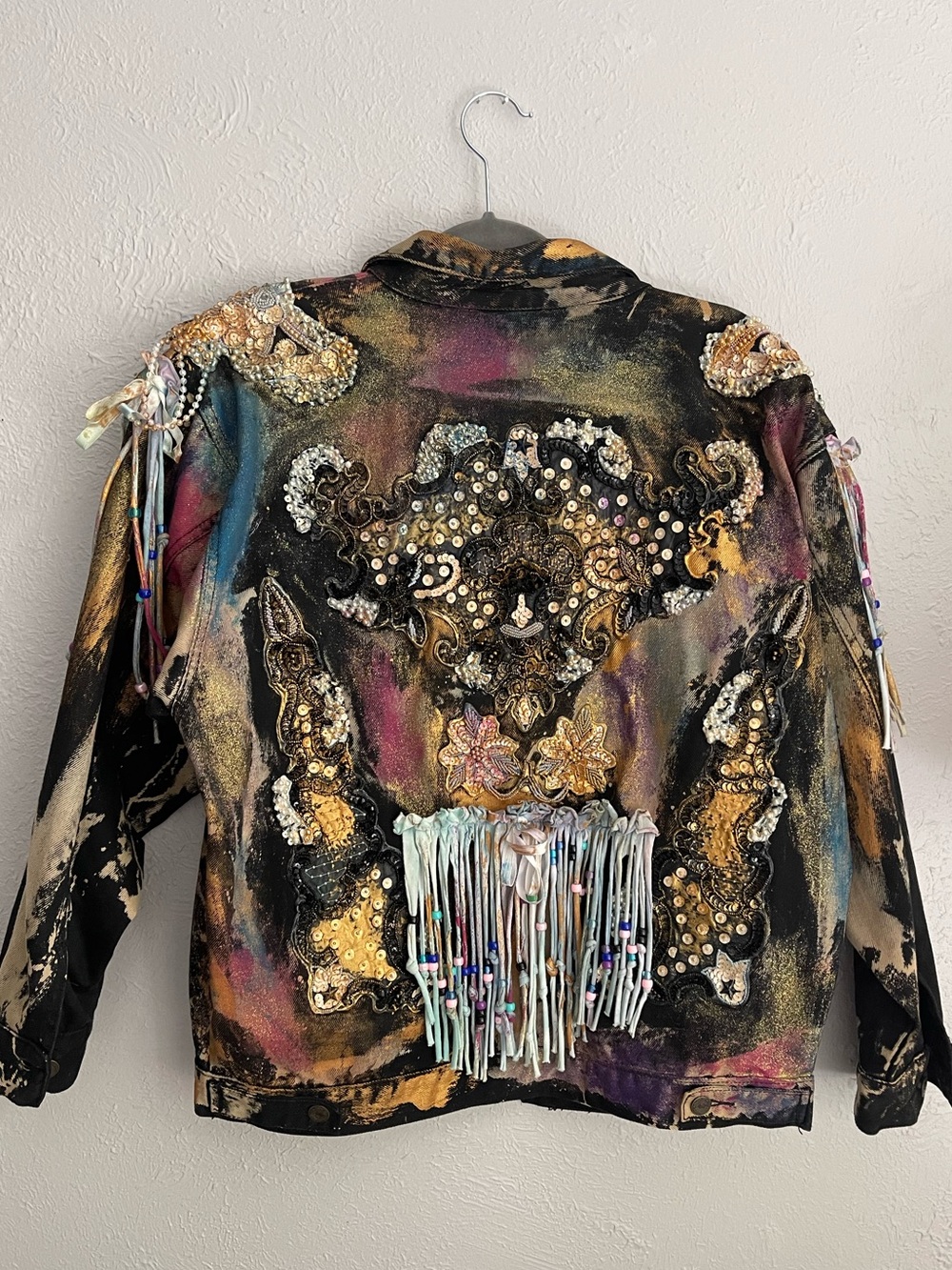 Vintage Catika Wearable Art Jacket Embellished Beaded Fringe Patchwork S/M